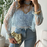 Top dentelle bleu