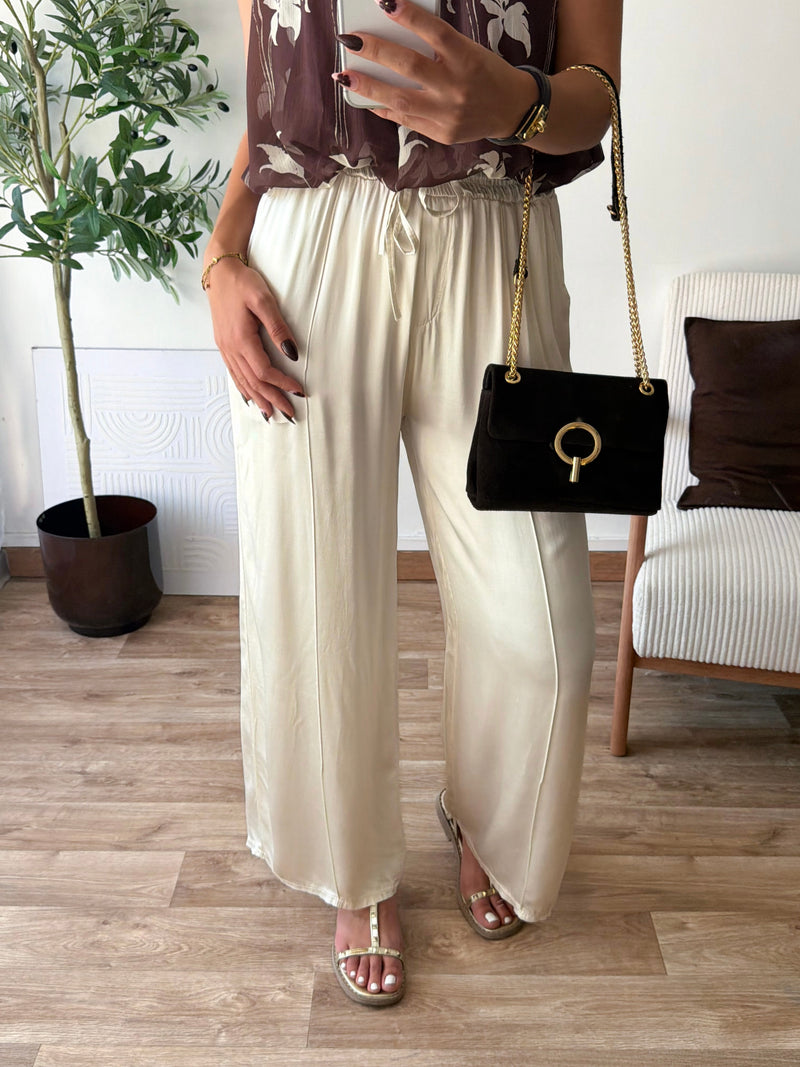 Pantalon satinée écru