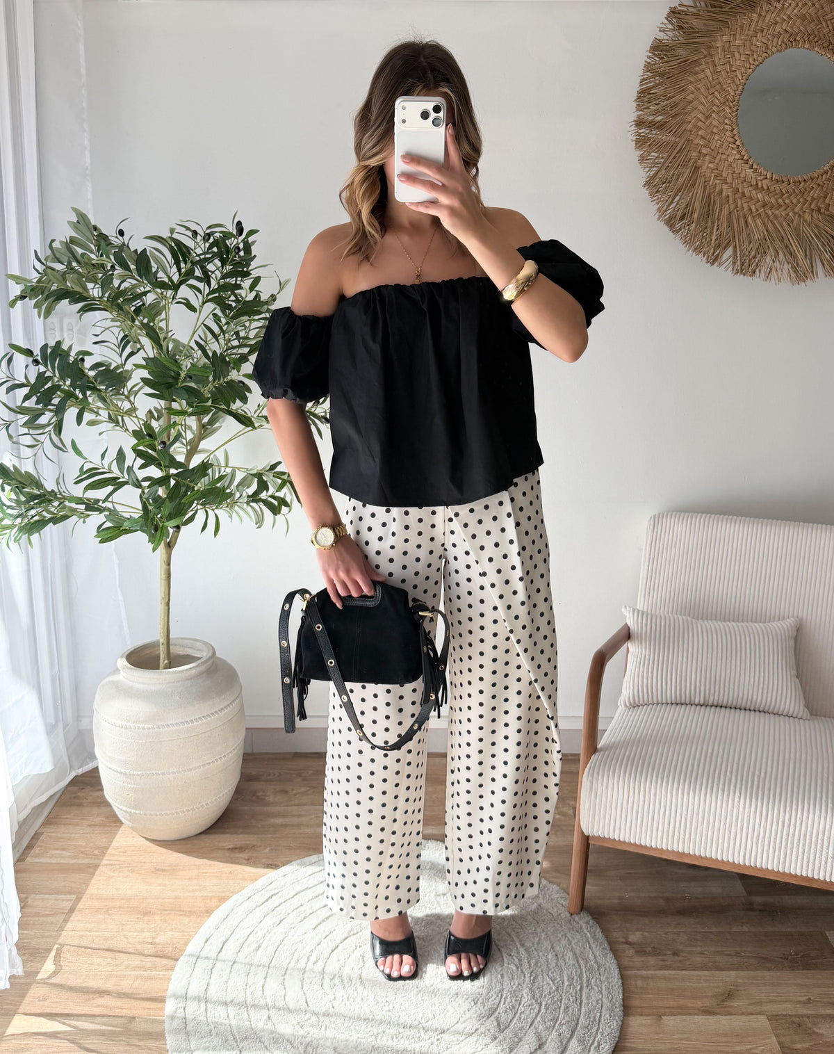 Pantalon à pois ballon