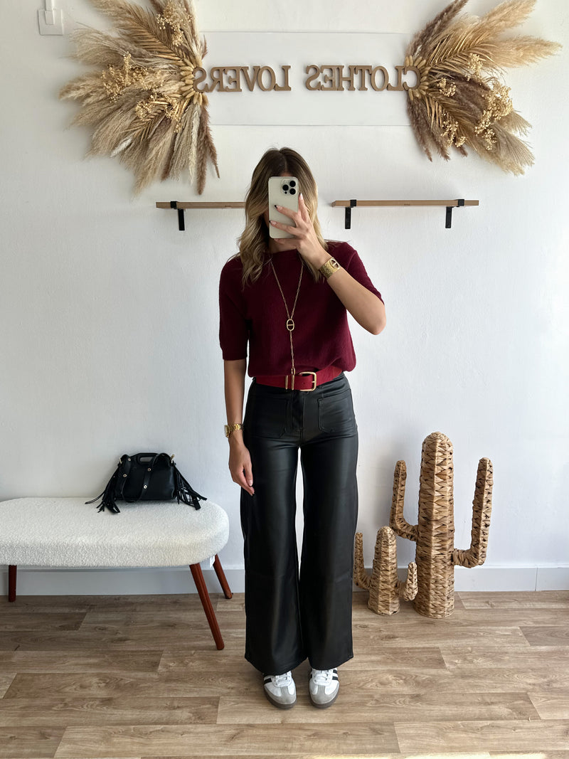 Pantalon wide leg simili