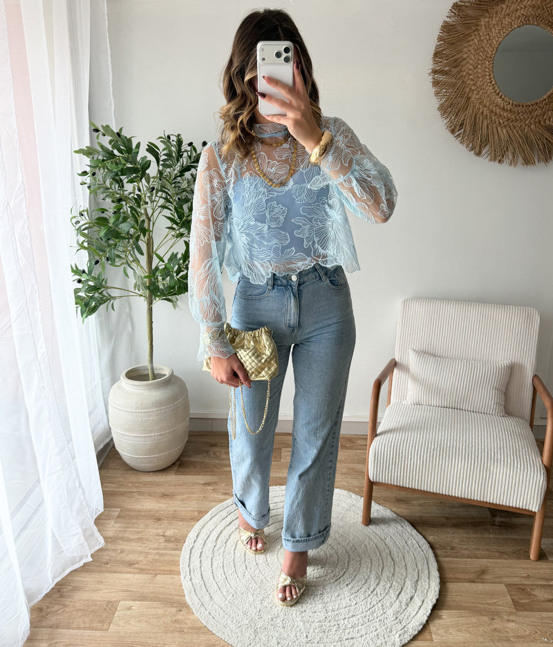 Top dentelle bleu