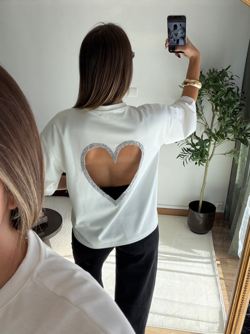 T-shirt cœur strass blanc